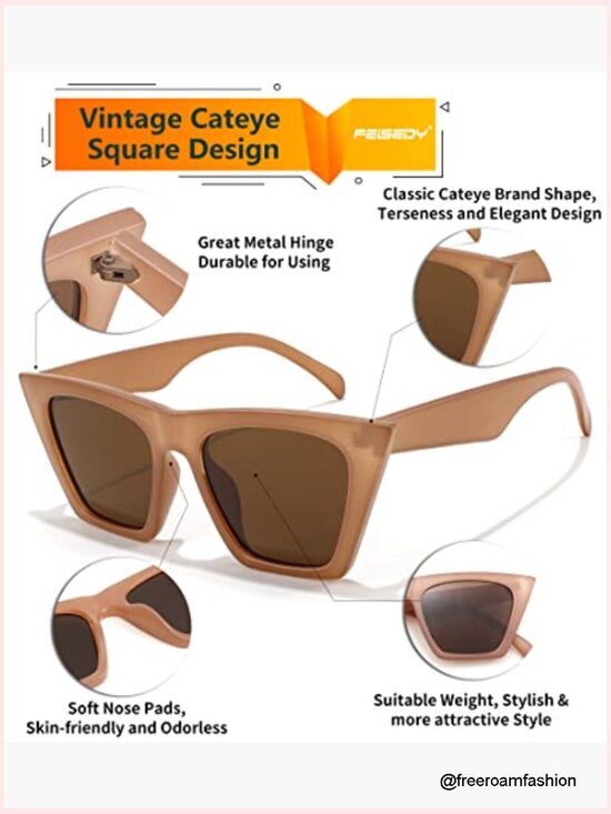 Vintage Cat Eye Sunglasses for Women Trendy Square Frame UV400